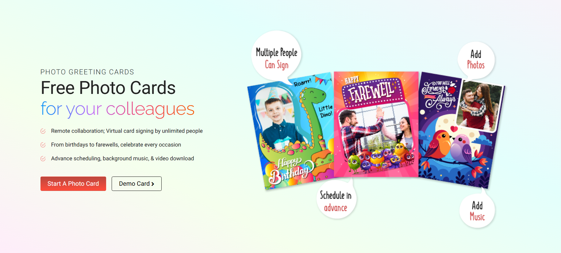 Free virtual photo greeting cards with music, photos, and group signing