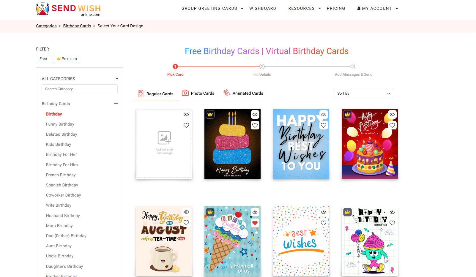 Sendwishonline birthday category page filled with all loved birthday cards by user who make it best