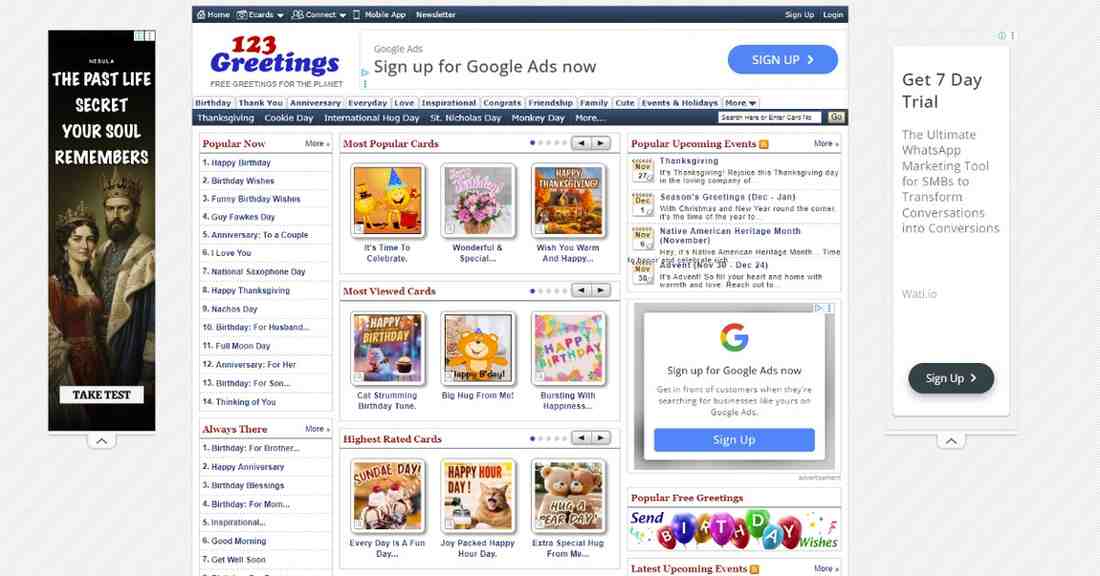 123 greetings homepage