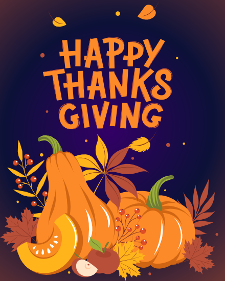 Purple Gradient  virtual Thanks Giving card