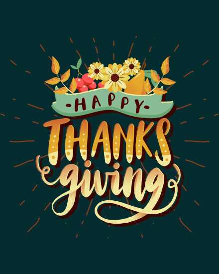 Typography virtual Thanks Giving card