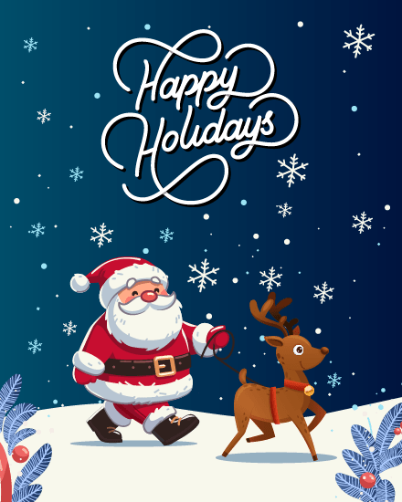 Santa Walking virtual Happy Holiday card