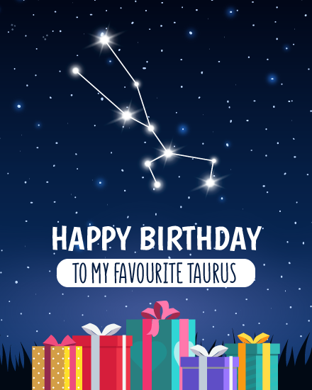 Star Sign virtual Taurus Birthday card