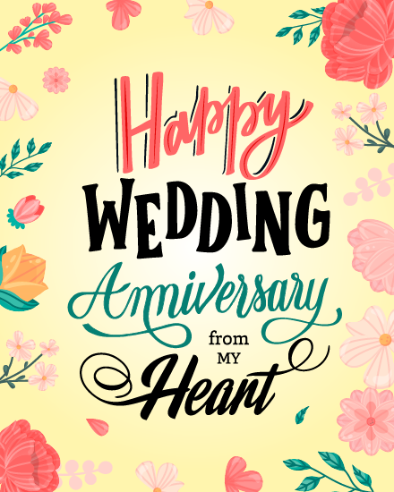 Colorful Heartfelt Floral Note virtual Anniversary card