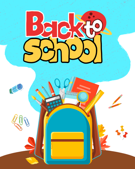 Backpack Stationery virtual Back To School card