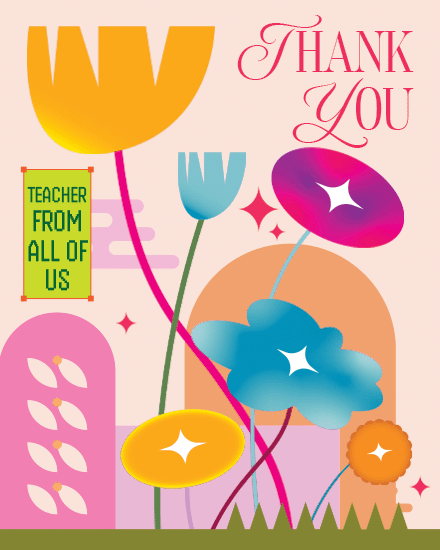 Pastel Floral Thanks virtual Teacher Thank You card