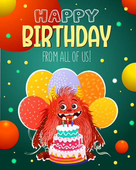 Monster With Candle Cake virtual Birthday card