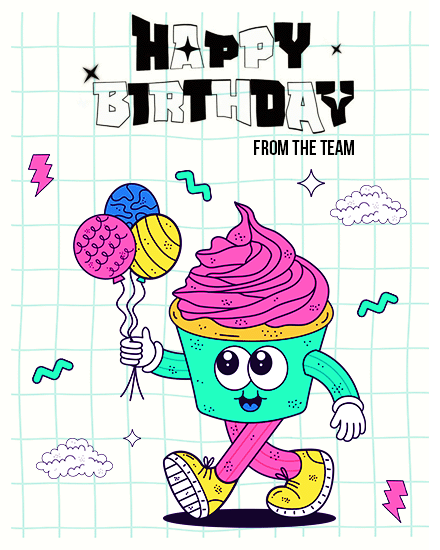 Cute Walking Cupcake virtual Birthday card