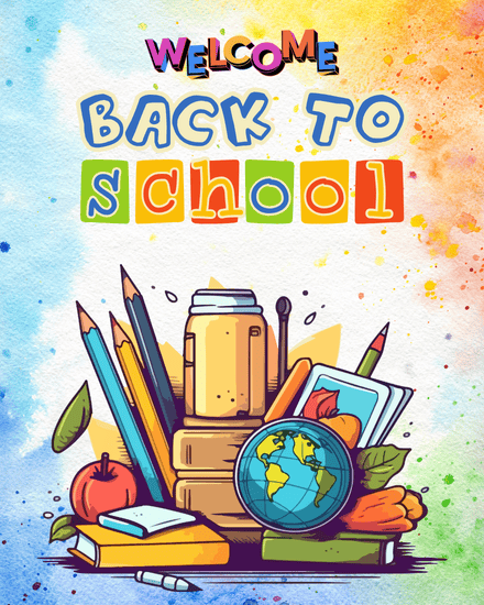 Watercolor Theme virtual Back To School card
