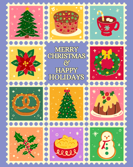 Holiday Stamp Art virtual Happy Holiday card