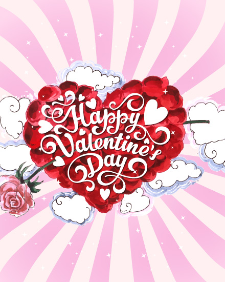 create free heart shape made of rose petals group card