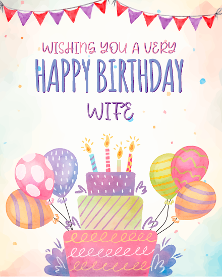 Layered Cake Around Balloons virtual Wife Birthday card