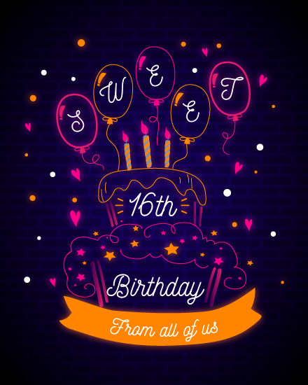 create free neon glow cake group card