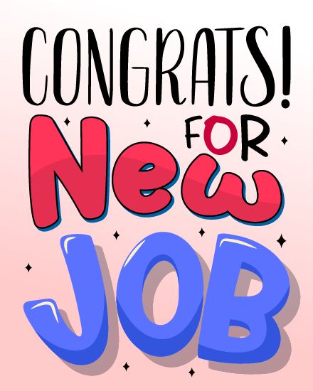 Colorful Bold Text virtual New Job Congratulations card