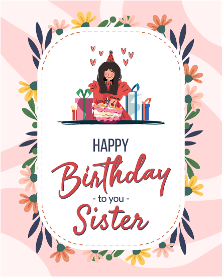 create free celebrating with cake around floral frame group card