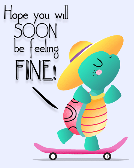 Speedy Recovery Wishes With Skater Turtle Card virtual Get Well Soon card