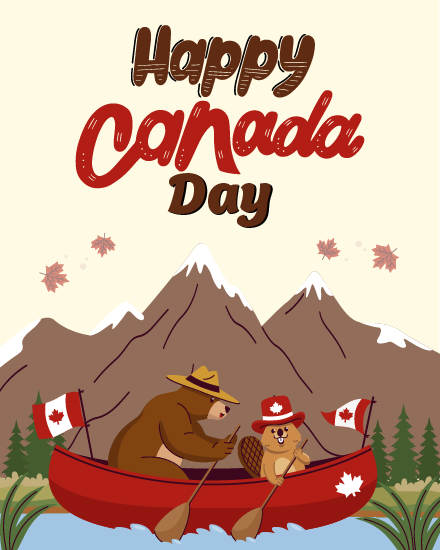 Bear Beaver Canoe virtual Canada Day card