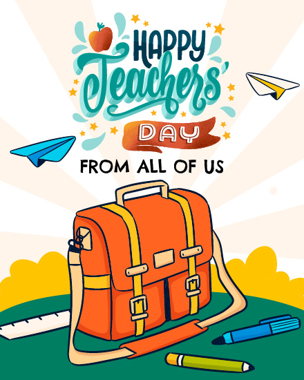 orange school bag with stationary