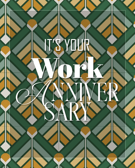 Green Retro Pattern virtual Work Anniversary card