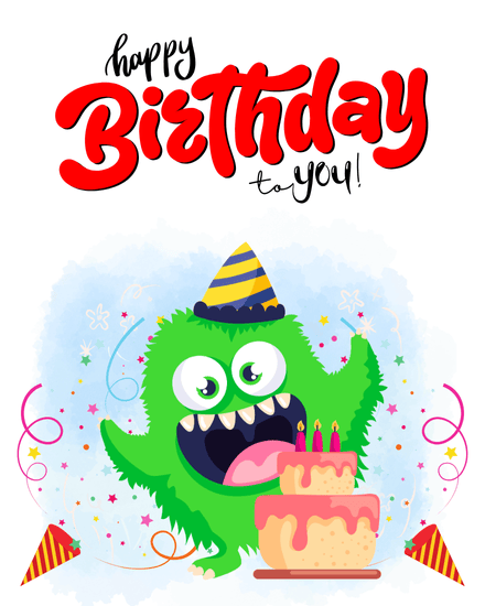 Cheerful Monster Party virtual Birthday card