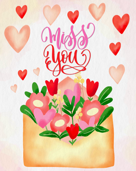 Watercolor Floral Envelope virtual Miss You card