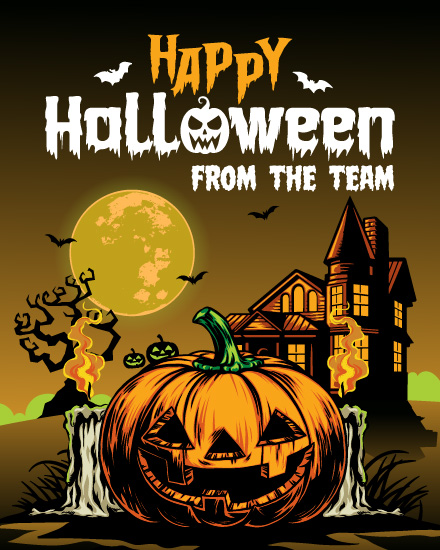 Moonlit Pumpkin Manor virtual Halloween card