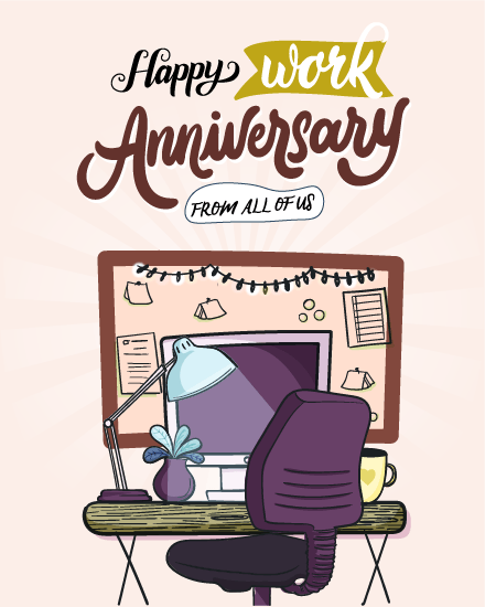 Peach Studio Setup virtual Work Anniversary card