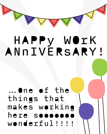 Paper Bunting Balloons online Work Anniversary Card