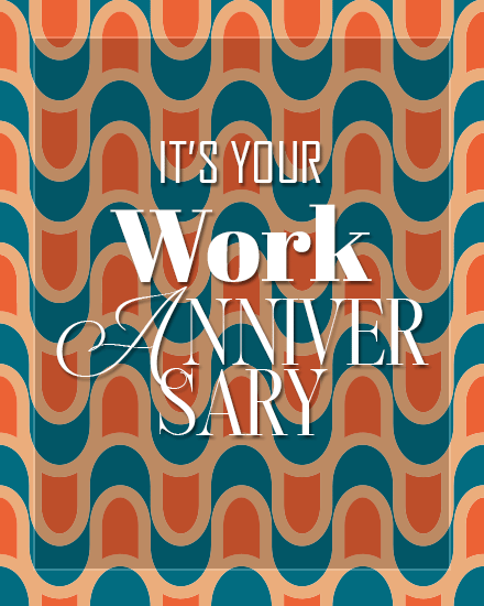 Orange Geometric Waves online Work Anniversary Card
