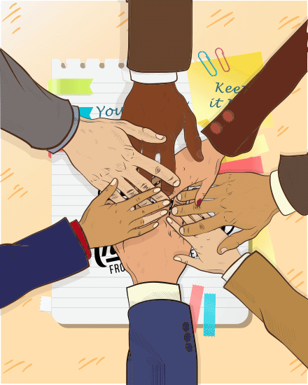 Diverse Team Huddle virtual Work Anniversary card