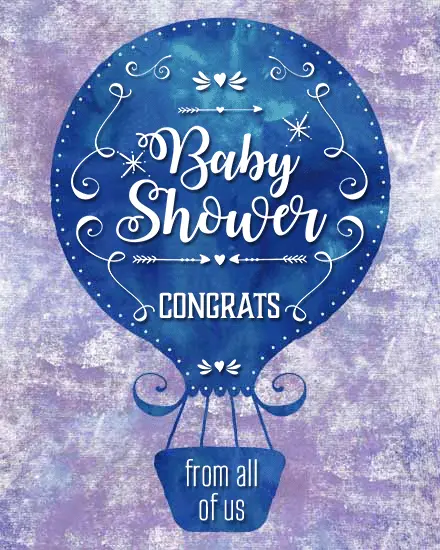 Blue Hot Air Balloon virtual Baby Shower (New Birth)  card
