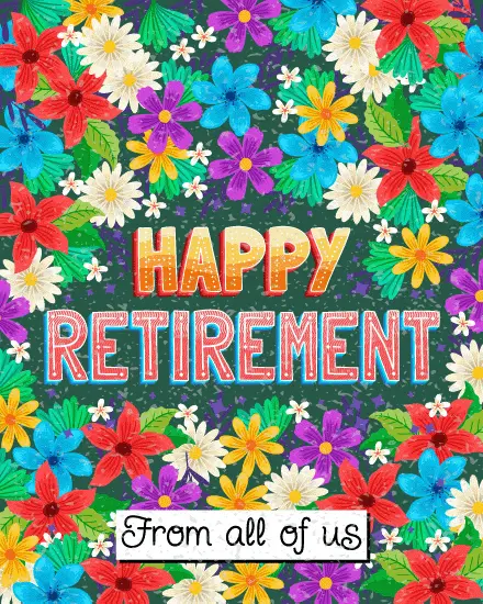 Colorful Floral Garden virtual Retirement card