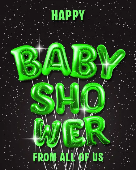 Green Balloon Letters virtual Baby Shower (New Birth)  card