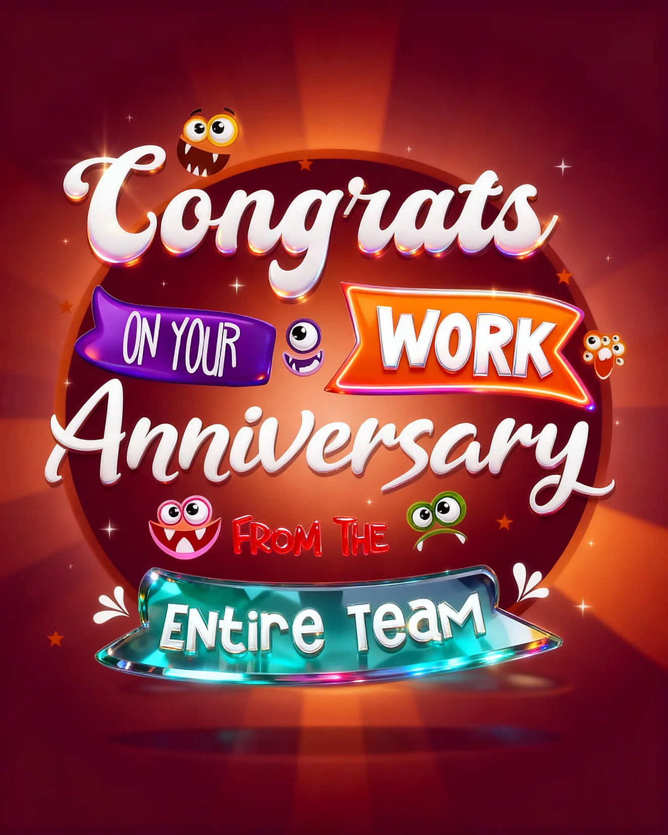 Team Monster Congrats virtual Work Anniversary card