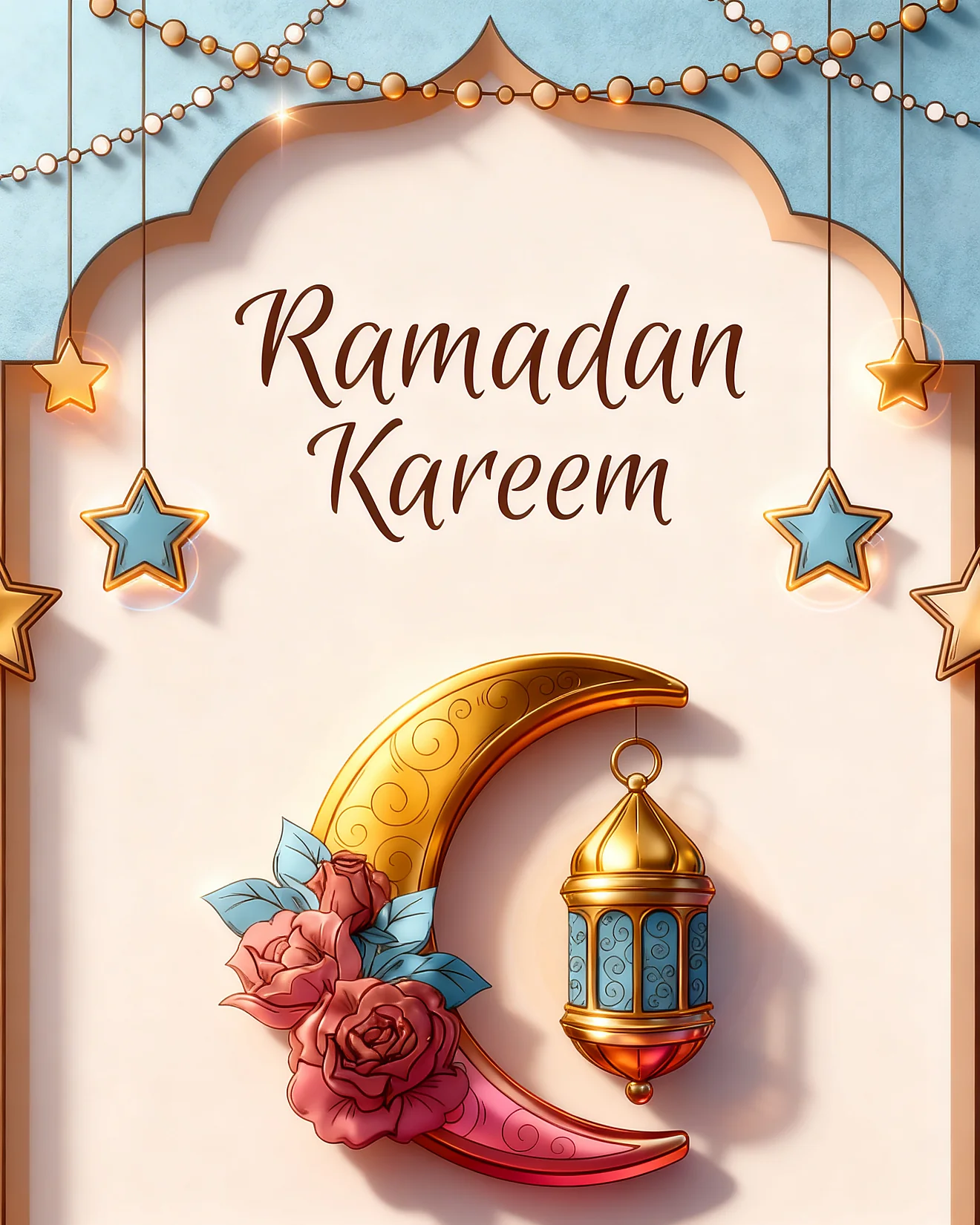 Elegant Floral Crescent virtual Ramadan card