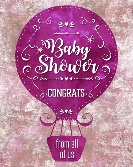 Purple Hot Air Balloon virtual Baby Shower (New Birth)  card