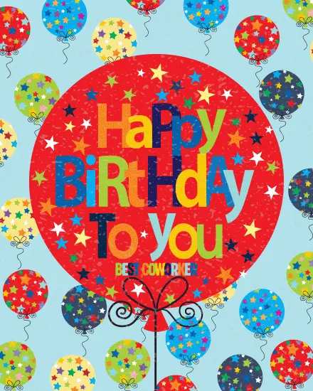 Red Star Balloon virtual Coworker Birthday card