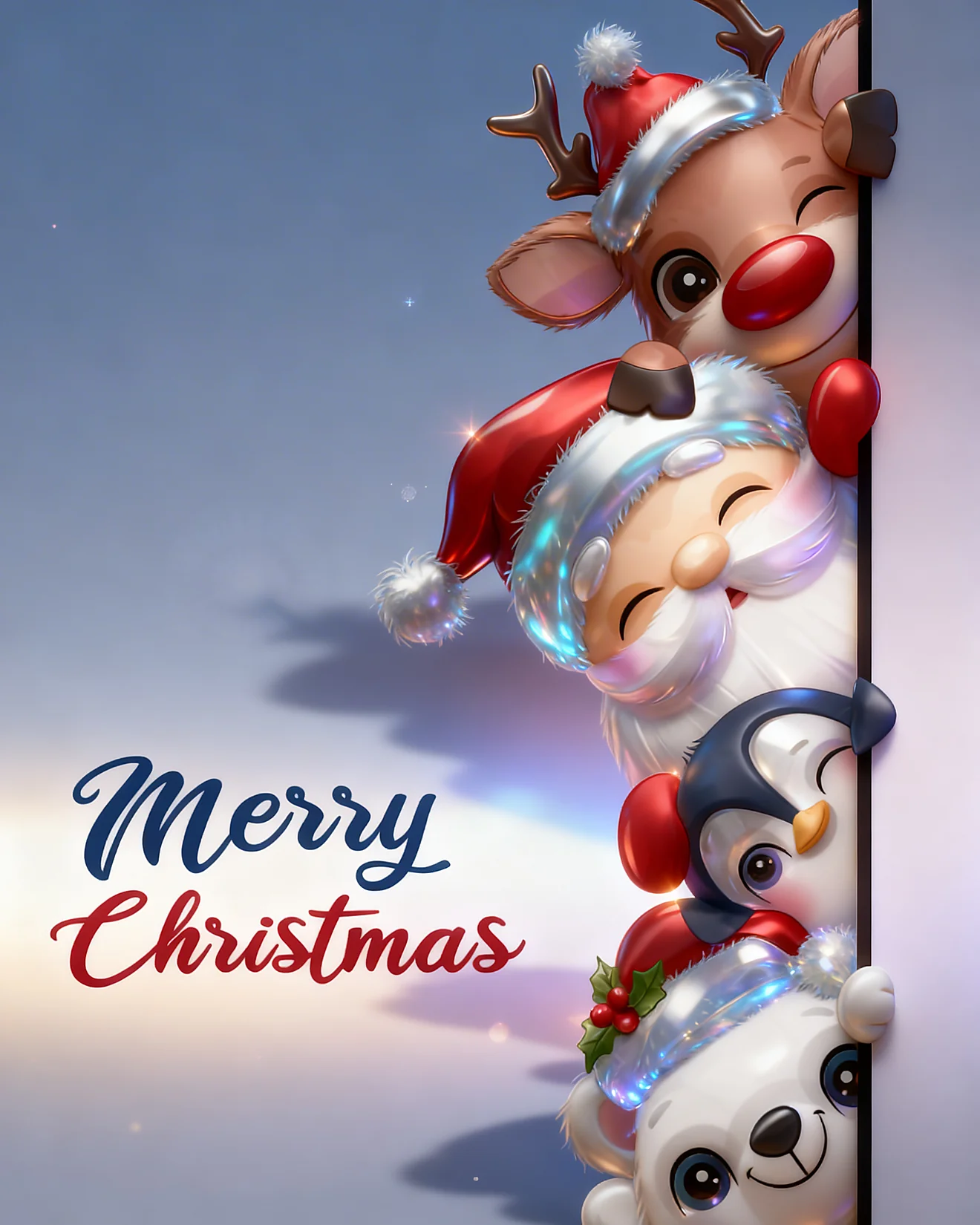 Festive Friends Peeking virtual Christmas card