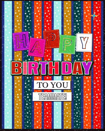 Teammate Colorful Stripes virtual Coworker Birthday card
