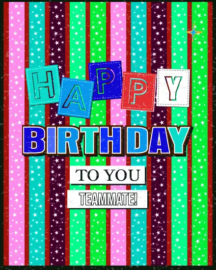 Teammate Pink Stripes virtual Coworker Birthday card