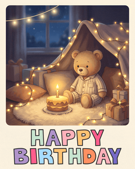 Teddy Bear Fort online Kids Birthday Card