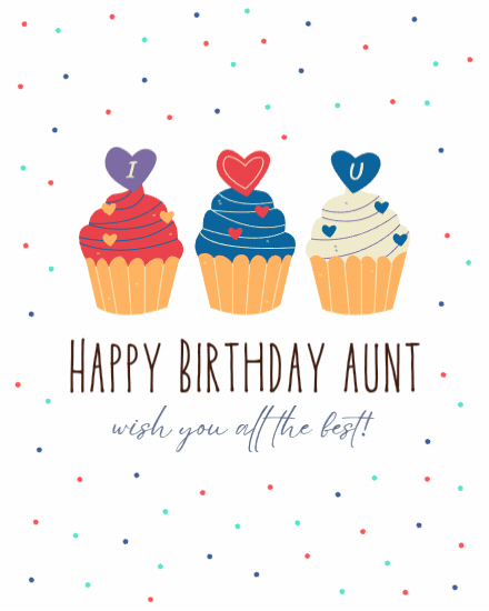 Three Cupcakes Love online Aunt Birthday Card