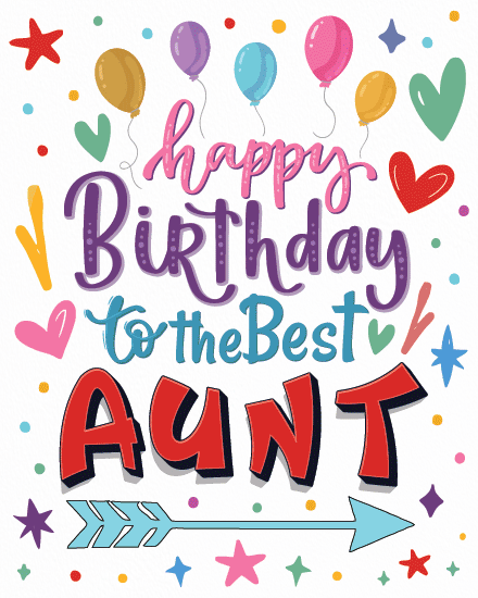 Balloons Arrow Confetti online Aunt Birthday Card