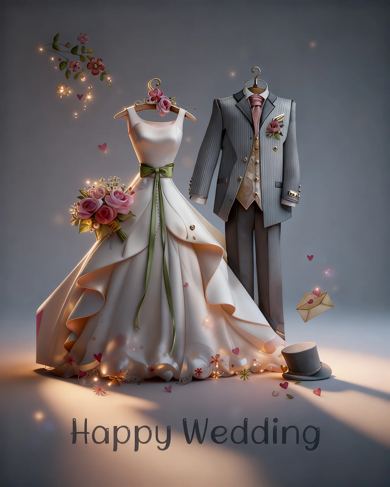 Elegant Love Begins virtual Wedding Congratulations card