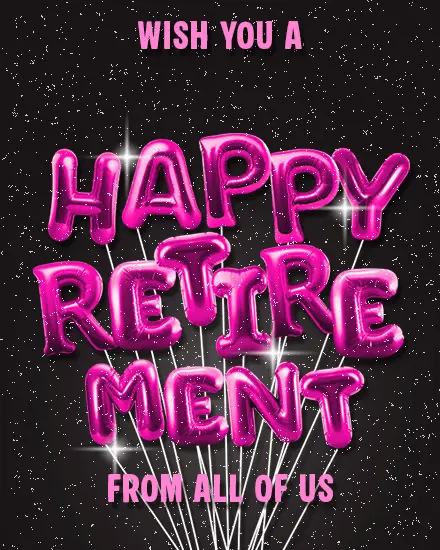 Pink Foil Balloons virtual Retirement card