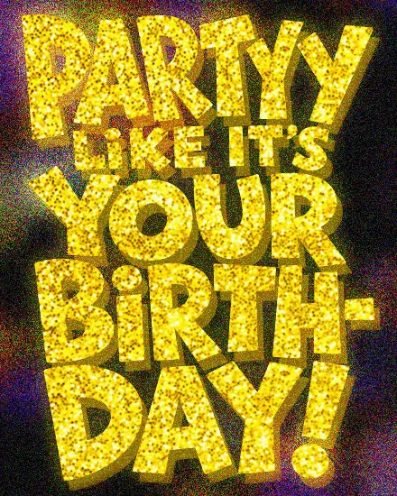 Golden Glitter Party virtual Birthday card