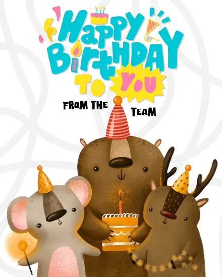Whimsical Animal Team virtual Birthday card