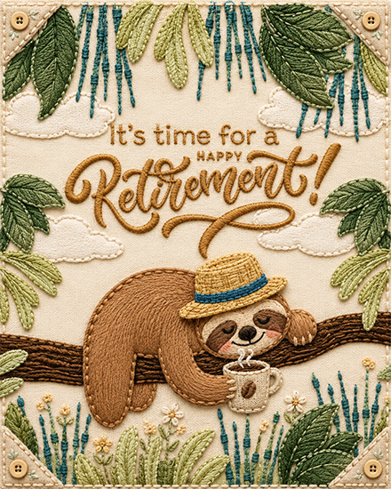 Sloth Coffee Break virtual Retirement card