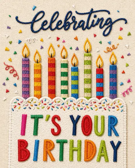 Striped Candle Row virtual Birthday card