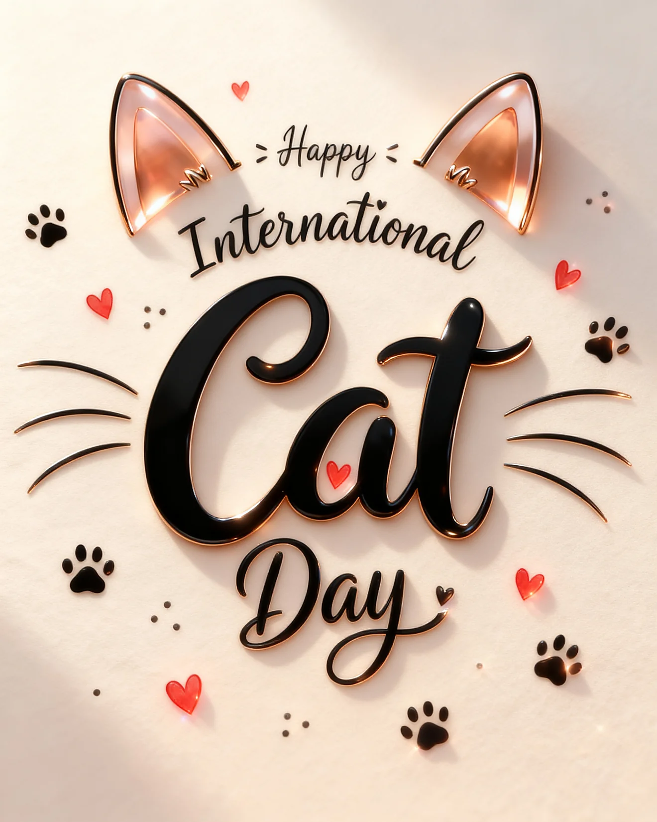 Rose Gold Whiskers virtual National Cat Day card